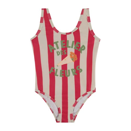 Stains&Stories badpak met strepen dessin rood/wit Meisjes Gerecycled polyester