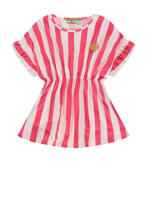 gestreepte jurk fuchsia/wit