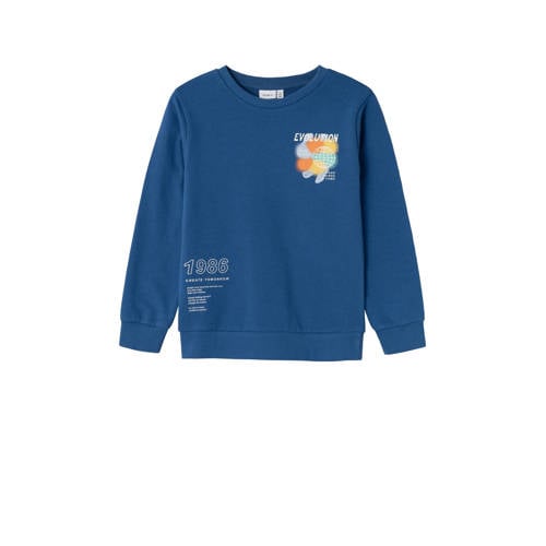 NAME IT KIDS sweater NKMBAHEPPE met backprint hardblauw Backprint