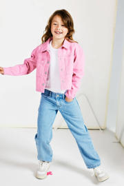 thumbnail: Lichtblauwe meisjes NAME IT KIDS straight leg jeans van katoen met loose fit en rits- en knoopsluiting
