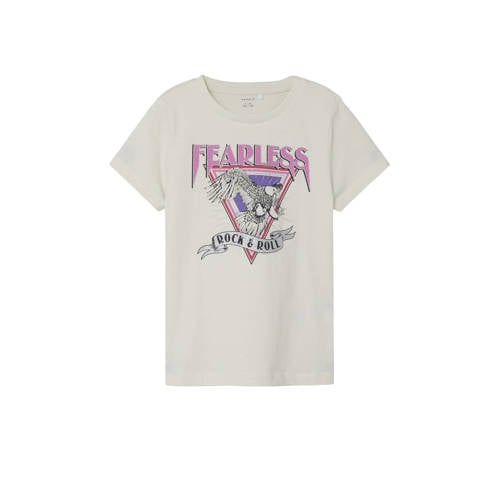 NAME IT KIDS T-shirt NMMBERTE met printopdruk wit/roze Meisjes Katoen Ronde hals
