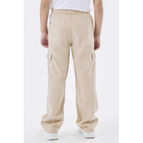 NAME IT KIDS loose fit cargobroek NKFBELLA beige Meisjes Viscose Effen - maat 134 afbeelding