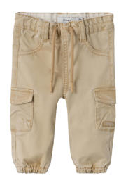 thumbnail: Lichtbruine jongens NAME IT BABY baby cargobroek van katoen met elastische tailleband met koord en effen