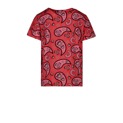 Cars T-shirt RUNA met paisleyprint rood roze zwart Meisjes Viscose Ronde hals 116