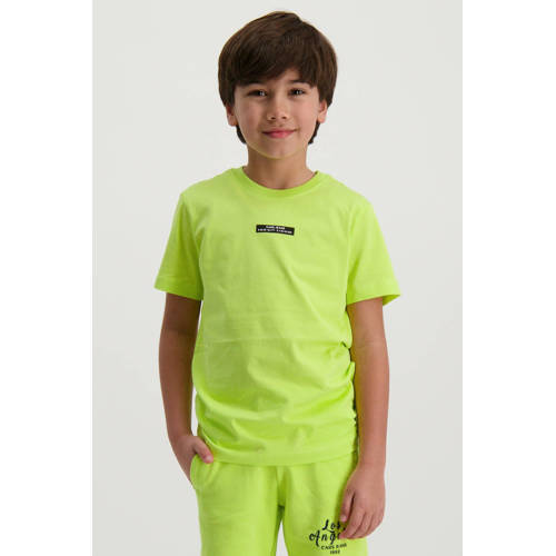 Cars T-shirt SONO met tekst neon geel Jongens Katoen Ronde hals Tekst 128