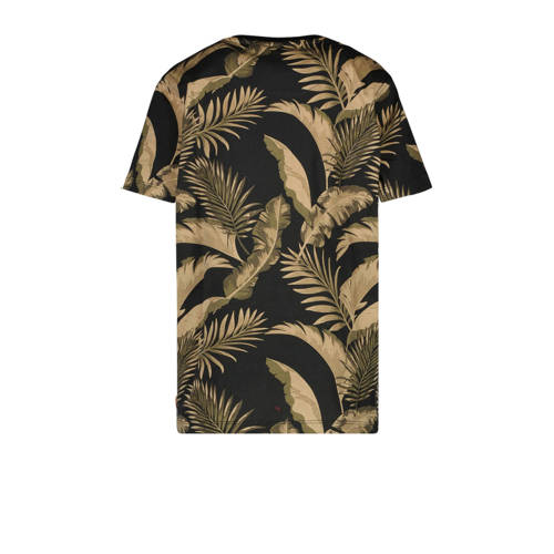 Cars T-shirt OPINO met bladprint zwart mosgroen Jongens Katoen Ronde hals 116