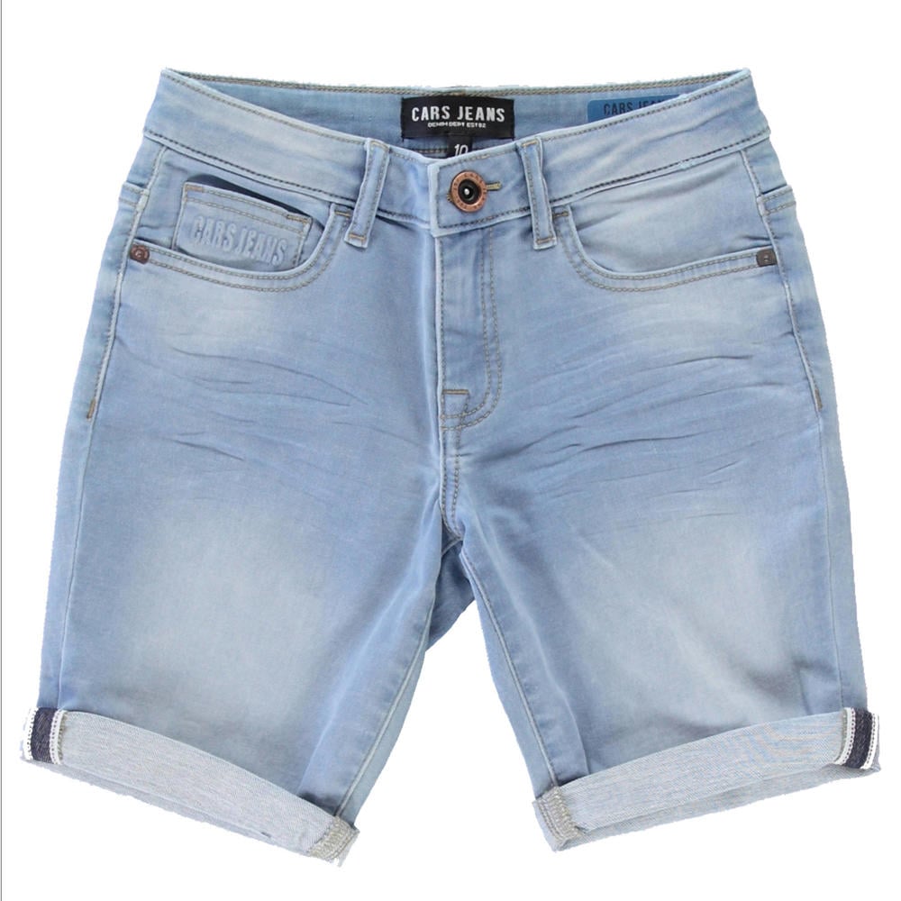 Blauwe jongens Cars short bleached used van katoen met rits- en knoopsluiting en effen