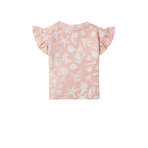 Noppies baby T-shirt met all over print en ruches roze Meisjes Biologisch katoen Ronde hals 50