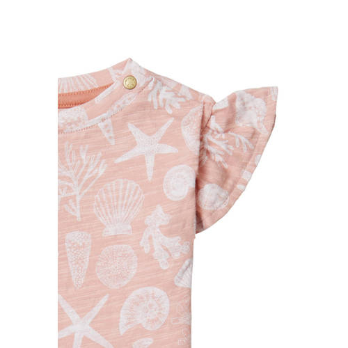 Noppies baby T-shirt met all over print en ruches roze Meisjes Biologisch katoen Ronde hals 80