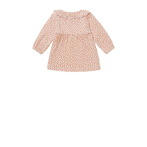 Noppies baby jurk met all over print en ruches roze wit Meisjes Katoen Ronde hals 50