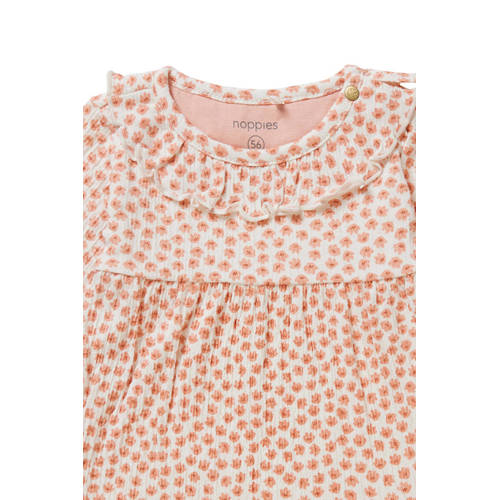 Noppies baby jurk met all over print en ruches roze wit Meisjes Biologisch katoen Ronde hals 50