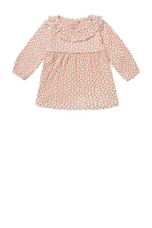 baby jurk met all over print en ruches roze/wit