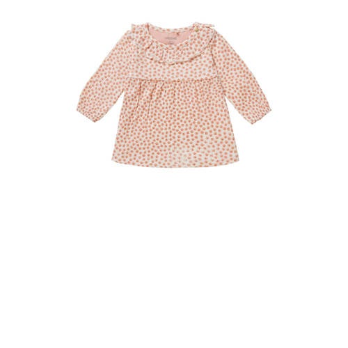 Noppies baby jurk met all over print en ruches roze/wit Meisjes Katoen Ronde hals