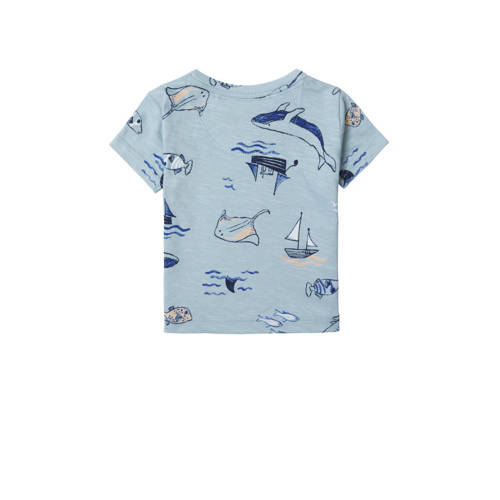 Noppies baby T-shirt met all over print blauw Jongens Katoen Ronde hals 50