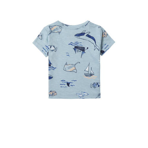 Noppies baby T-shirt met all over print blauw Jongens Biologisch katoen Ronde hals 50