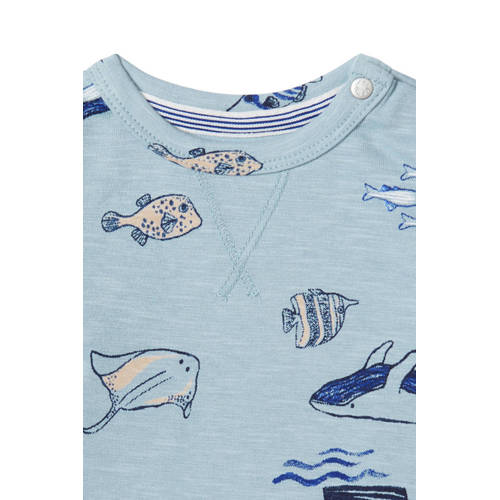 Noppies baby T-shirt met all over print blauw Jongens Katoen Ronde hals 50