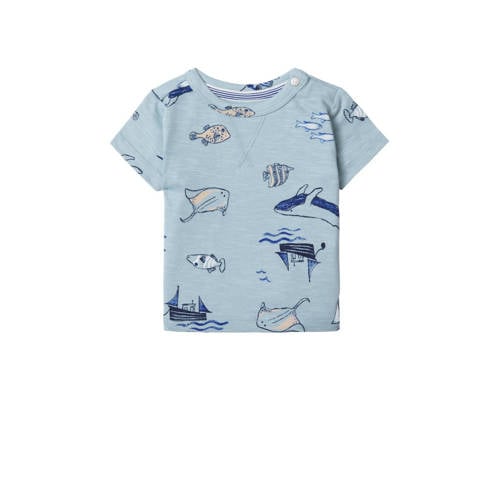 Noppies baby T-shirt met all over print blauw Jongens Katoen Ronde hals