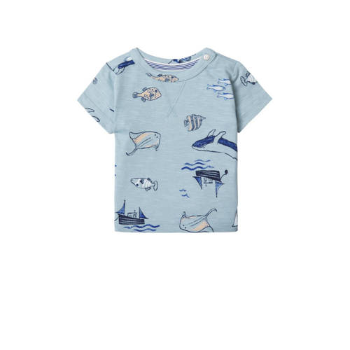 Noppies baby T-shirt met all over print blauw Jongens Biologisch katoen Ronde hals