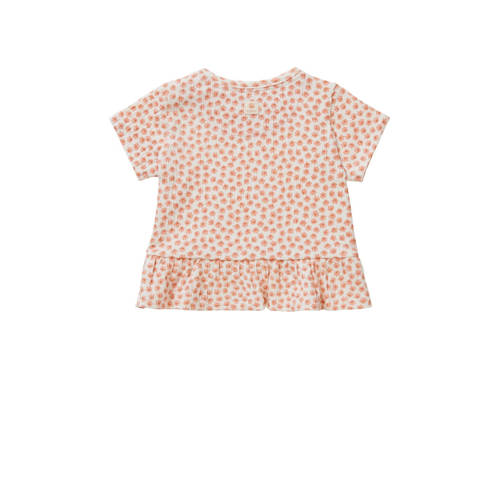 Noppies baby T-shirt met all over print en ruches oranje Meisjes Katoen Ronde hals 50