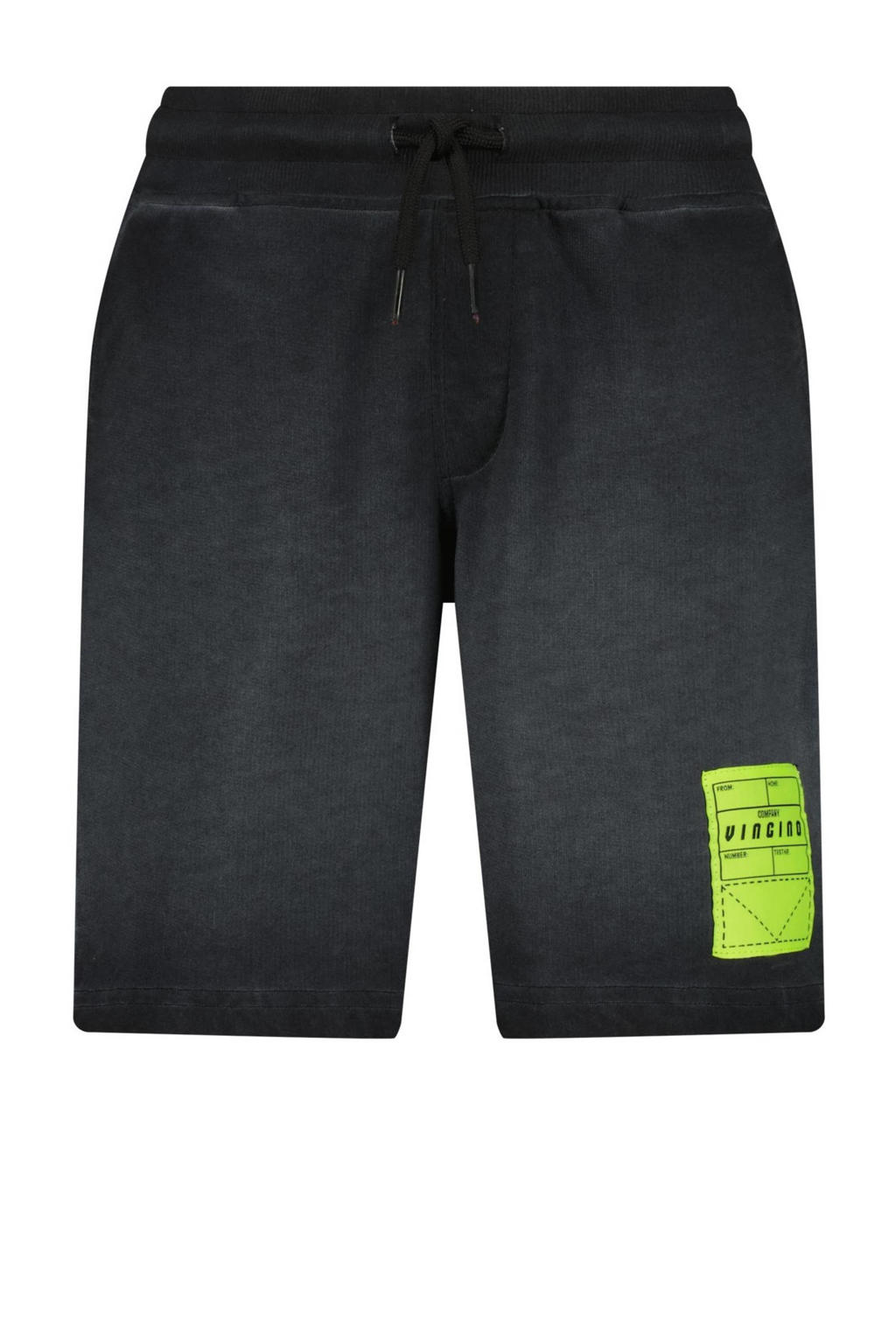 Donkergrijs en neonkleurige jongens Vingino sweatshort Rados met regular waist, elastische tailleband met koord en printopdruk