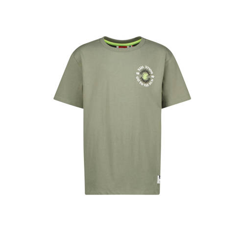 Vingino T-shirt Hesed met backprint olijfgroen Jongens Katoen Ronde hals