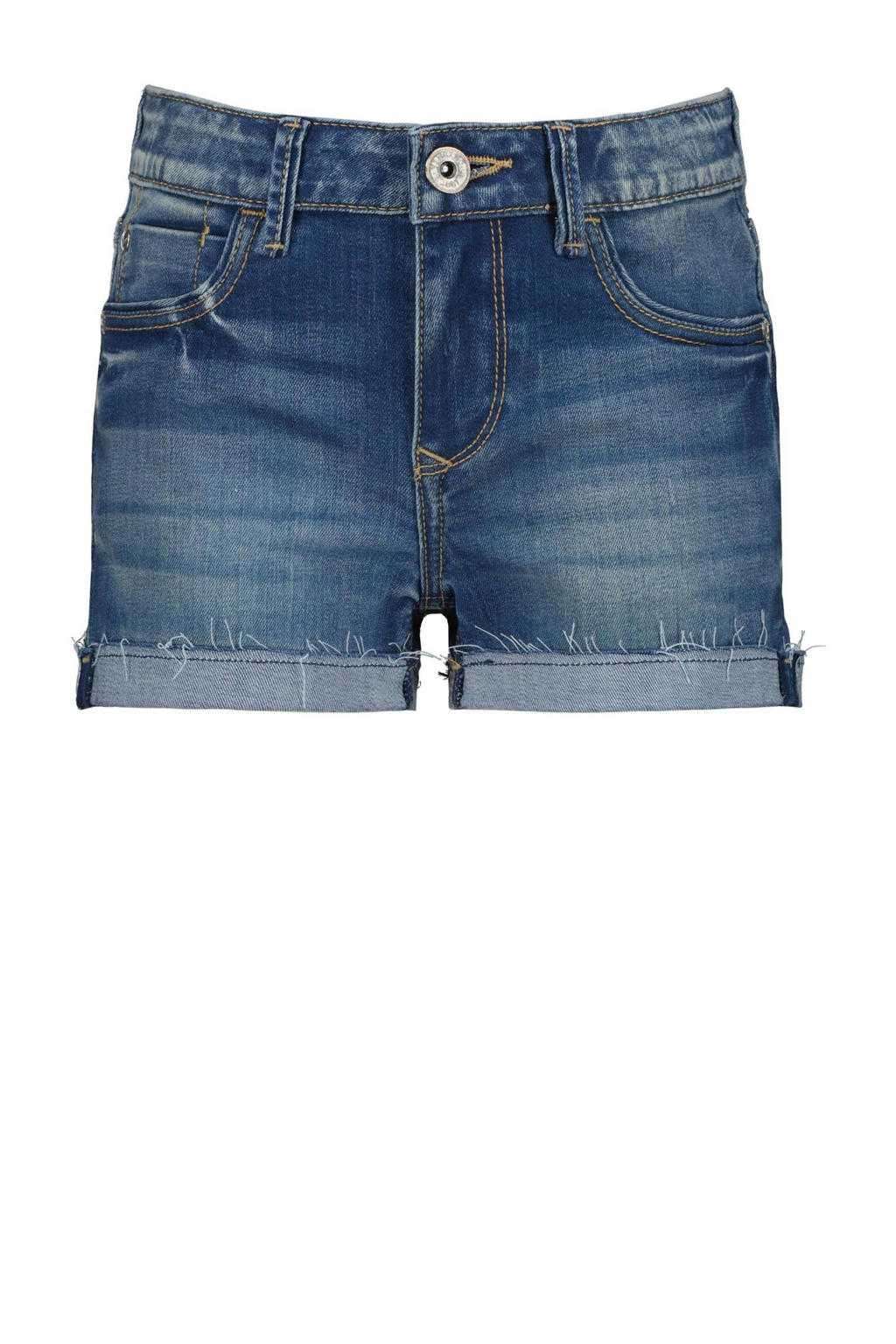 Medium blue denim meisjes Vingino short Diletta van stretchdenim met regular waist, rits- en knoopsluiting en effen