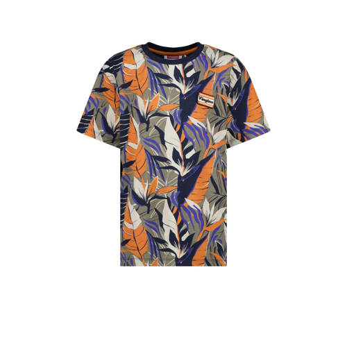 Vingino T-shirt Hor met all over print zand/oranje/paars Beige Jongens Katoen Ronde hals