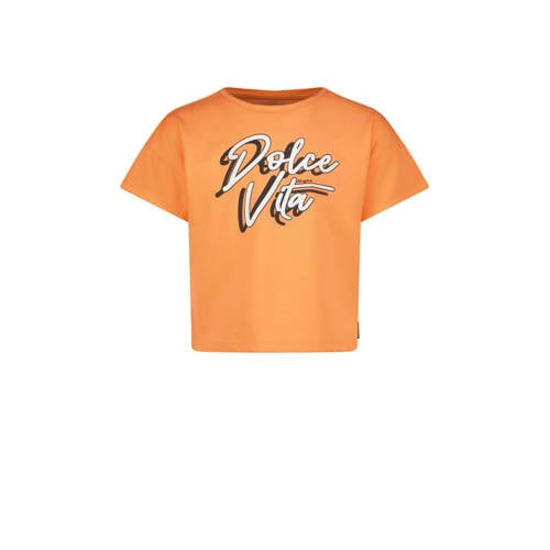 Vingino T-shirt Hilla met tekst oranje Meisjes Katoen Ronde hals Tekst