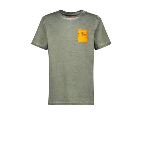 Vingino T-shirt Herso met printopdruk olijfgroen/oranje Jongens Katoen Ronde hals