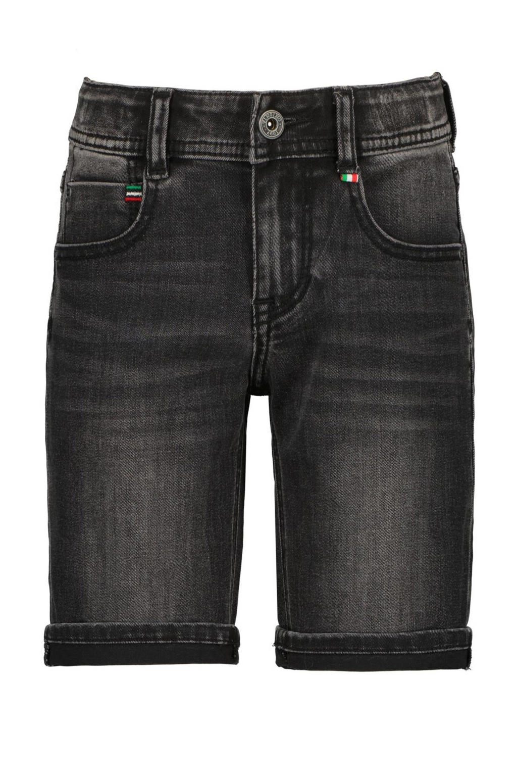 Black denim jongens Vingino short Curzio van stretchdenim met regular waist, rits- en knoopsluiting en effen