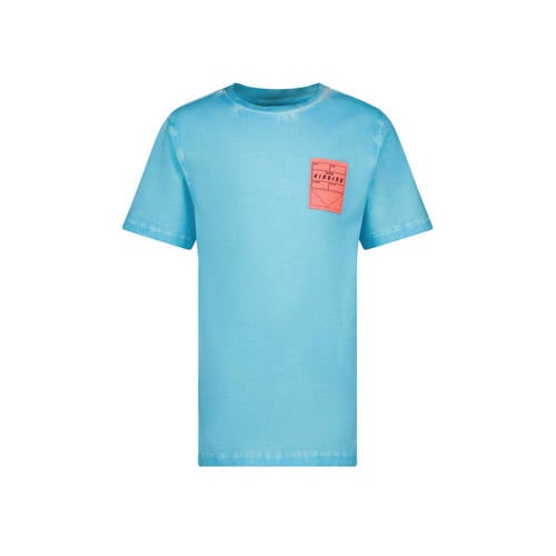 Vingino T-shirt Herso met printopdruk aquablauw/oranje Jongens Katoen Ronde hals