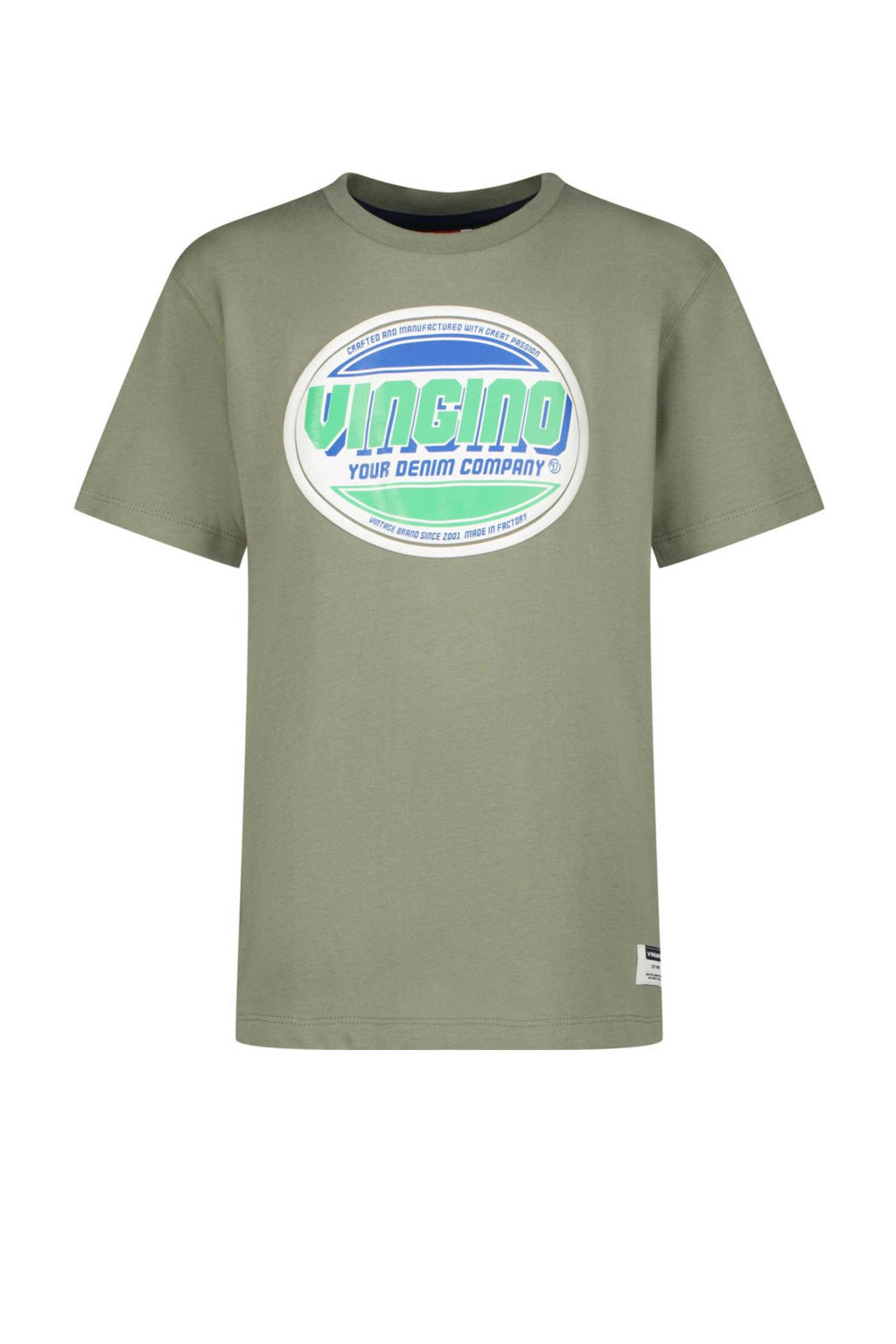 Groene jongens Vingino T-shirt Hon van katoen met logo dessin, korte mouwen en ronde hals
