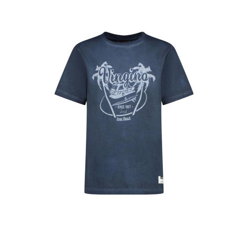 Vingino T-shirt Hois met printopdruk donkerblauw Jongens Katoen Ronde hals