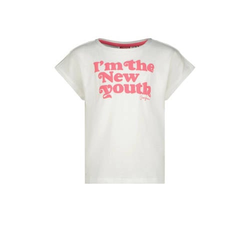 Vingino T-shirt Helen met tekst wit/roze Meisjes Katoen Ronde hals Tekst
