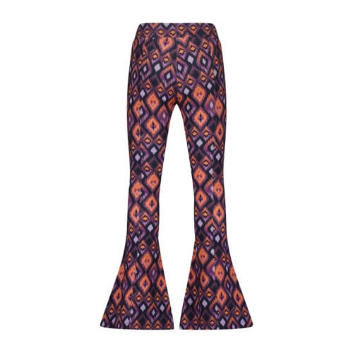 VINGINO flared broek Samina met all over print paars multicolor Meisjes Stretchkatoen 128
