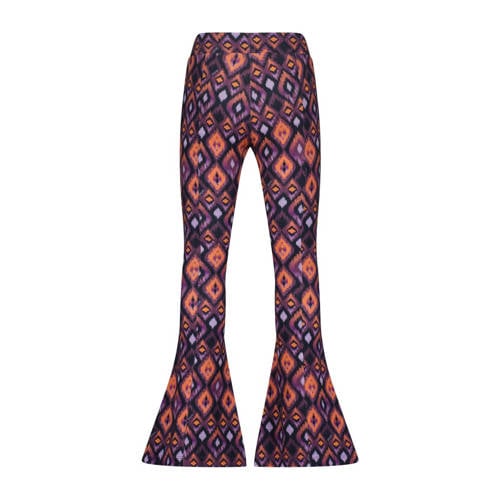 VINGINO flared broek Samina met all over print paars multicolor Meisjes Stretchkatoen 128