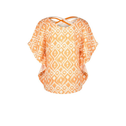 VINGINO T-shirt Imela met all over print licht neonoranje wit Meisjes Viscose Ronde hals 128