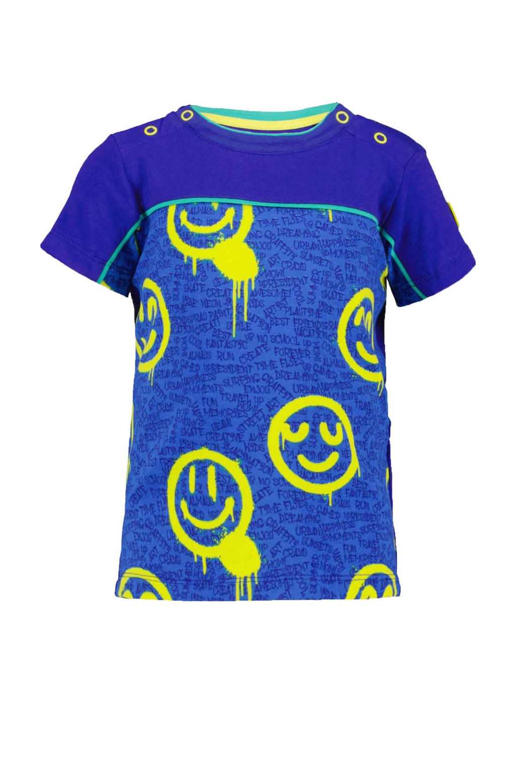 Blauwe jongens 4PRESIDENT T-shirt van stretchkatoen met korte mouwen en ronde hals