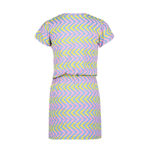4PRESIDENT jurk met all over print lila roze geel Multi Meisjes Stretchkatoen Choker 104
