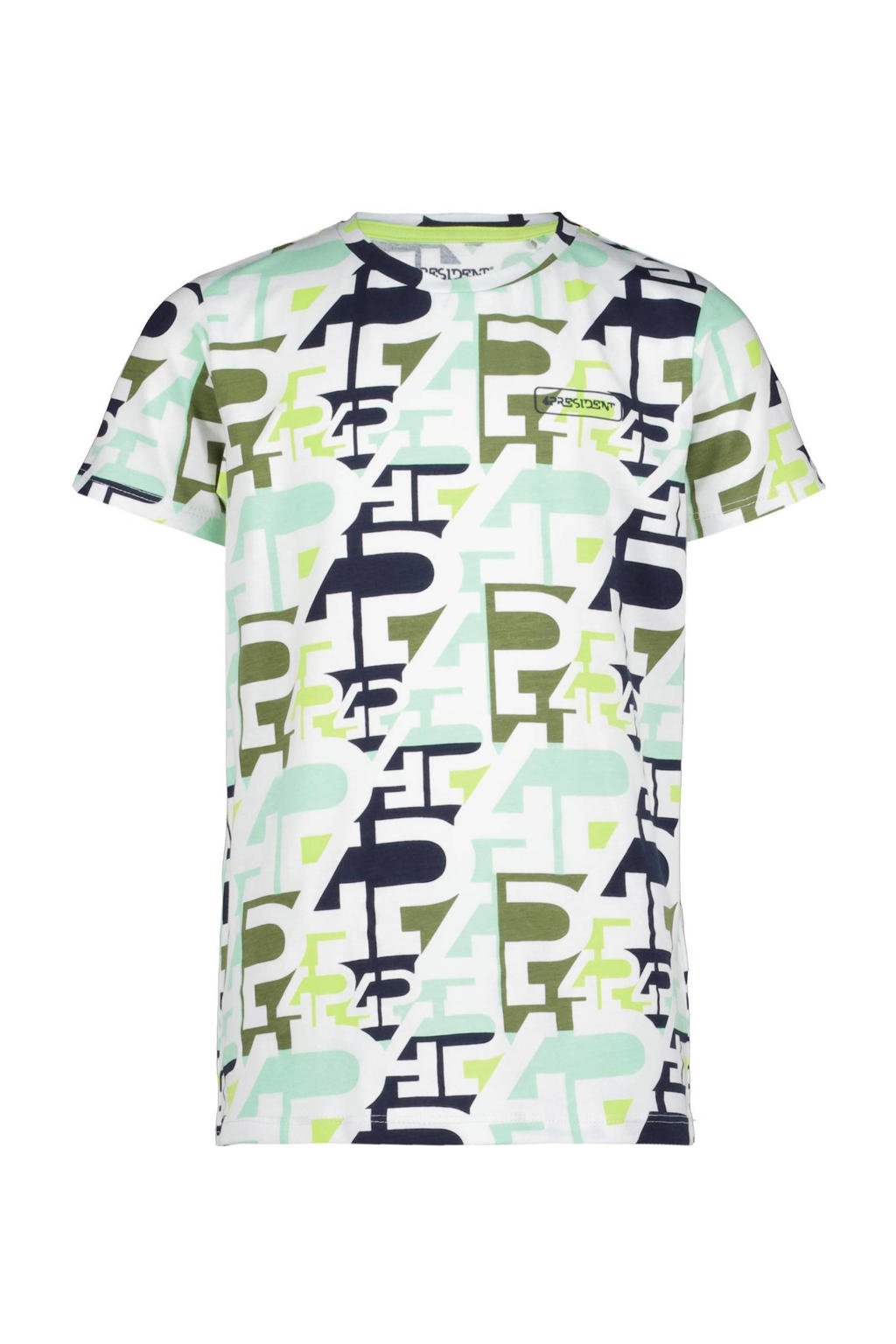 Blauw, groen en witte jongens 4PRESIDENT T-shirt van stretchkatoen met korte mouwen en ronde hals