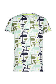 thumbnail: Blauw, groen en witte jongens 4PRESIDENT T-shirt van stretchkatoen met korte mouwen en ronde hals