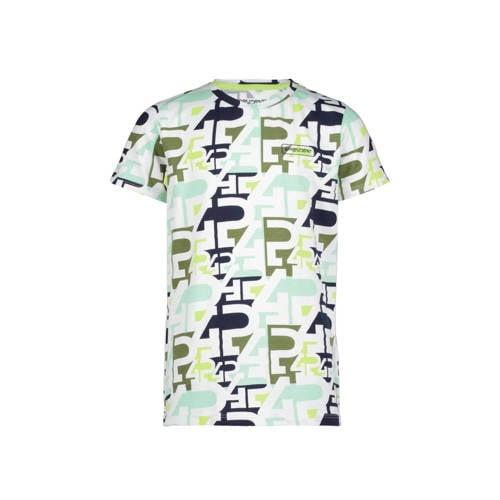 4PRESIDENT T-shirt met all over print blauw/groen/wit Multi Jongens Stretchkatoen Ronde hals