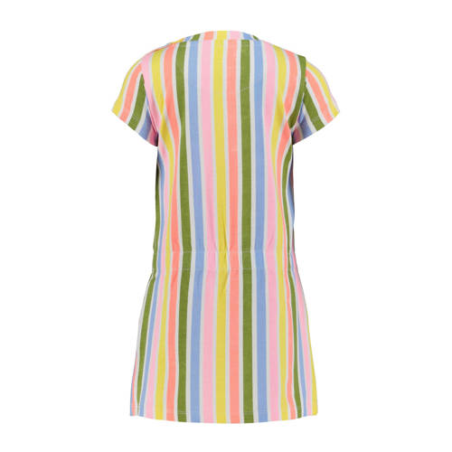 4PRESIDENT gestreepte jurk roze groen geel Multi Meisjes Polyester Ronde hals 116