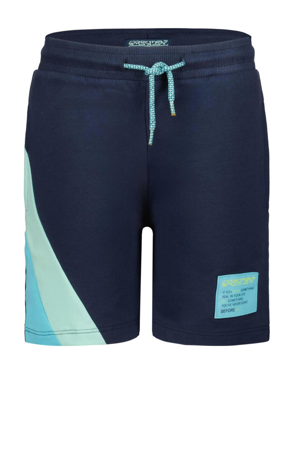 Blauwe jongens 4PRESIDENT sweatshort van stretchkatoen met elastische tailleband met koord en meerkleurige print