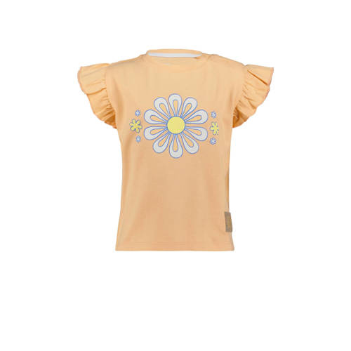 4PRESIDENT T-shirt met printopdruk en ruches oranje Meisjes Stretchkatoen Ronde hals