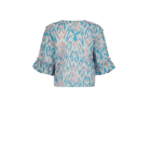 VINGINO T-shirt met all over print en ruches lichtblauw roze Meisjes Polyester V-hals 152