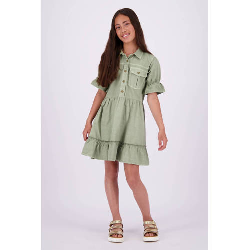 VINGINO jurk olijfgroen Meisjes Katoen Klassieke kraag Effen 164