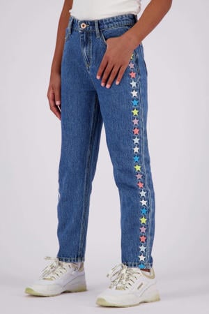 straight leg jeans met sterren mid blue wash