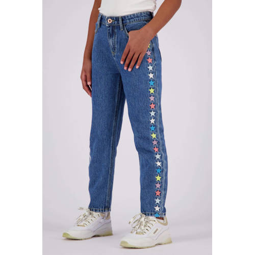 VINGINO straight fit jeans met sterren mid blue wash Blauw Meisjes Denim 128