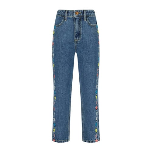 Vingino straight fit jeans met sterren mid blue wash Blauw Meisjes Denim